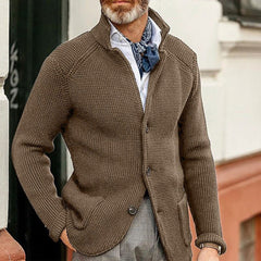 Stefan | Herren Strickjacke Cardigan mit Knopfleiste in Waffeloptik in Braun