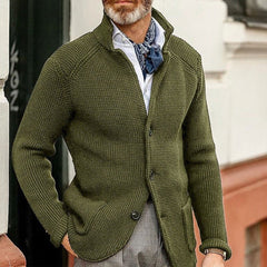 Stefan | Herren Strickjacke Cardigan mit Knopfleiste in Waffeloptik in Grün