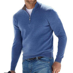 Dominik | Herren Strickpullover mit Halbem Reißverschluss Regular Fit in Blau