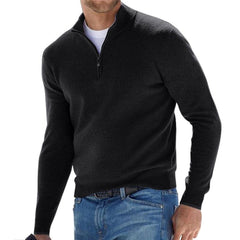 Dominik | Herren Strickpullover mit Halbem Reißverschluss in Schwarz