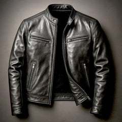 Maximilian | Herren Vintage Biker Quilted Jacket Echtleder Reißverschluss in Biker Schwarz