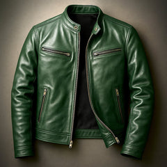 Maximilian | Herren Vintage Biker Quilted Jacket Echtleder Reißverschluss in Tannengrün