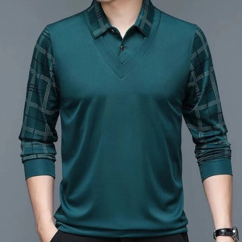 Herren warmes kariertes Poloshirt | Lang