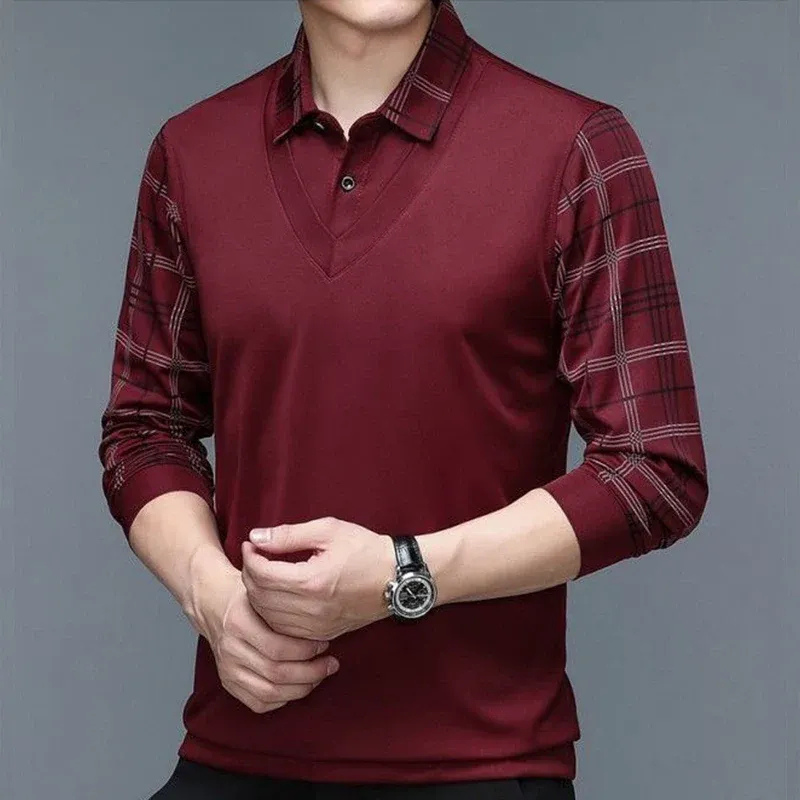 Herren warmes kariertes Poloshirt | Lang