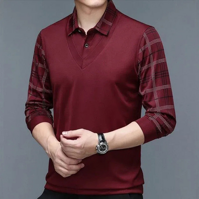 Herren warmes kariertes Poloshirt | Lang