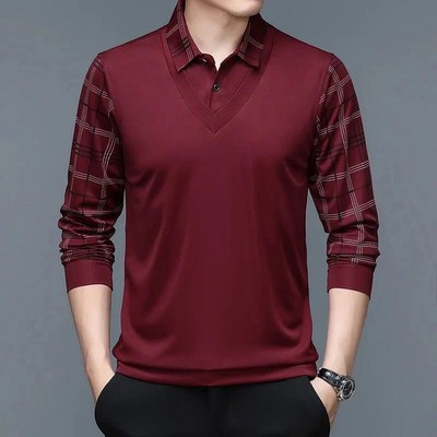 Herren warmes kariertes Poloshirt | Lang