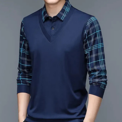 Herren warmes kariertes Poloshirt | Lang