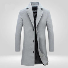 Florian | Herren Wool Coat Einreihiger Langer Wintermantel in Grau