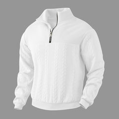 Andreas | Herren Zopfstrick Pullover mit Reißverschluss in Weiß