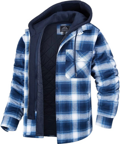 Herrenjacke mit Kapuze und Karomuster | Winter in Weiß/Hellblau
