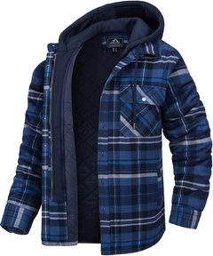 Herrenjacke mit Kapuze und Karomuster | Winter in Dunkelblau/Schwarz