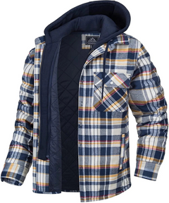 Herrenjacke mit Kapuze und Karomuster | Winter in Gelb/Blau