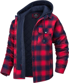 Herrenjacke mit Kapuze und Karomuster | Winter in Rot