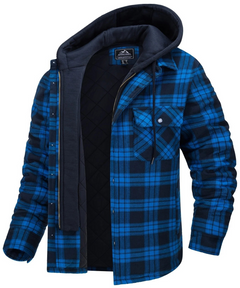Herrenjacke mit Kapuze und Karomuster | Winter in Schwarz/Blau