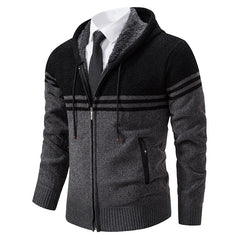 Minimalistisch Bequeme warme Strickjacke - Magnus in Schwarz (Mit Kapuze)