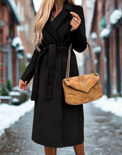 Hochwertiger, leichter Mantel mit Gürtel für Damen - Zinnia in Schwarz