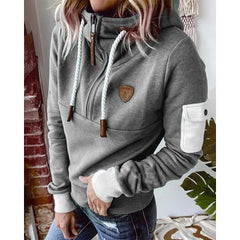Snuvia™ - Kapuzenpullover mit Viertelreißverschluss Kordelzug und Ärmeltasche in Grau