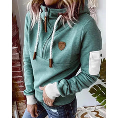Snuvia™ - Kapuzenpullover mit Viertelreißverschluss Kordelzug und Ärmeltasche in Grün