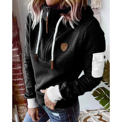 Snuvia™ - Kapuzenpullover mit Viertelreißverschluss Kordelzug und Ärmeltasche in Schwarz
