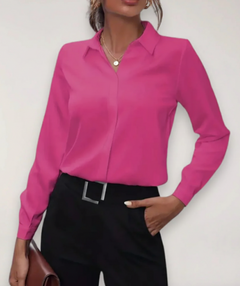 Marie | Damen Elegante Langarm Bluse in Hell Rosa