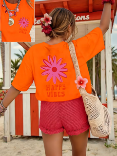 Zorina - Oversize-T-Shirt mit floralem Grafikdesign und Soft-Touch in Orange