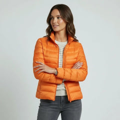 Sophie | Damen Leichter Winter Daunenjacke mit Hohem Kragen in Orange