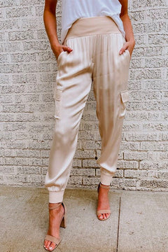 Ilvara | Damen High Waist Cargohose mit Taschen in Champagner