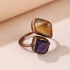 Vintage Natural Intarsien Stein Ring in Orange