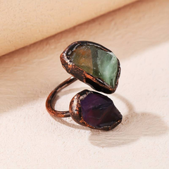 Vintage Natural Intarsien Stein Ring in Green