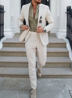 Herren Sommer 2-Teiliger Hochzeitsgast Anzug | Blazer und Hose in Beige