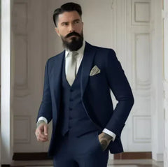 Herren Slim Fit Hochzeitsgastanzug | 3-Teilig in Marine Blau