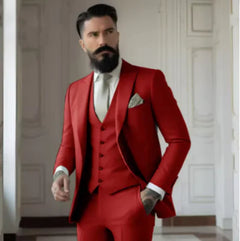 Herren Slim Fit Hochzeitsgastanzug | 3-Teilig in Rot