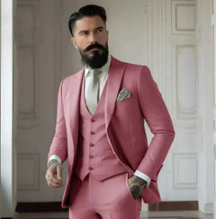 Herren Slim Fit Hochzeitsgastanzug | 3-Teilig in Rosa