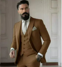 Herren Slim Fit Hochzeitsgastanzug | 3-Teilig in Braun