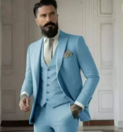 Herren Slim Fit Hochzeitsgastanzug | 3-Teilig in Blau