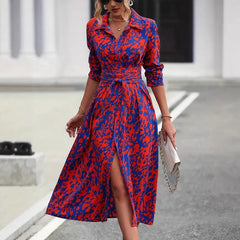 Ainsley | Tailliert Durchgeknöpft Midi Hemdblusenkleid in Orange