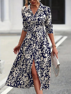 Ainsley | Tailliert Durchgeknöpft Midi Hemdblusenkleid in Marineblau