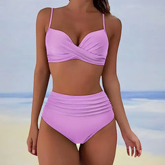 Abigail® | Wickel-Badeanzug-Set für Damen in Unifarben in Lila