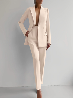 Jessica | Damen Elegant Knöpfen Maßanzug in Beige