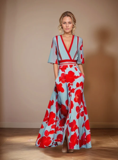 Annemarie® | Kleid mit Blumendruck in Blau / Rot