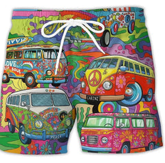 Schnelltrocknende Badeshorts mit Kordelzug Busmotiv in Rot