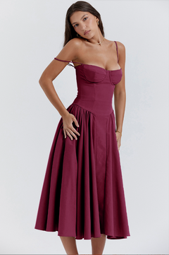 Johanna - Damen Armloses Midikleid in Weinrot