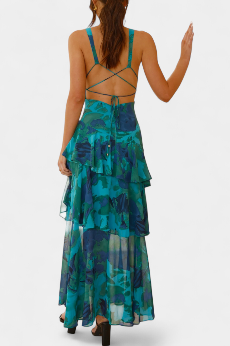 Domenica V-Ausschnitt Chiffonkleid mit eleganten, fließenden Lagen