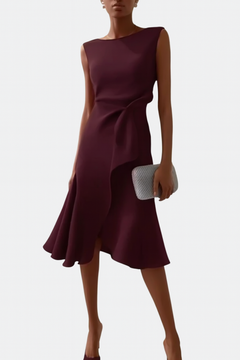 Elfriede | Damen Ärmelloses Midikleid Drapiert Asymmetrisch – Asymm. Midi Drapiert 2026 in Bordeaux