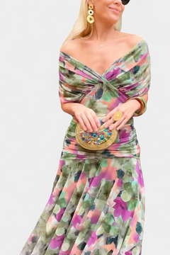 Tamsyn - Florales Maxikleid mit weicher Haptik in Grün und Lila