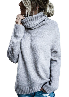Damen Winter Rollkragen Longpullover in Grau
