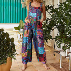 Mirela | Luftige Latzhose mit Blumenmuster in Marineblau