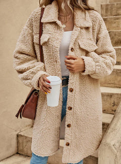Teddy Damen Mantel Oversized | Warm Lässig in Beige