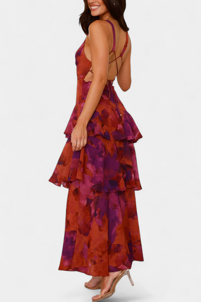 Domenica V-Ausschnitt Chiffonkleid mit eleganten, fließenden Lagen