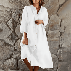 Alice – Sommerkleid in Übergröße – Lässig geknöpft in Weiß